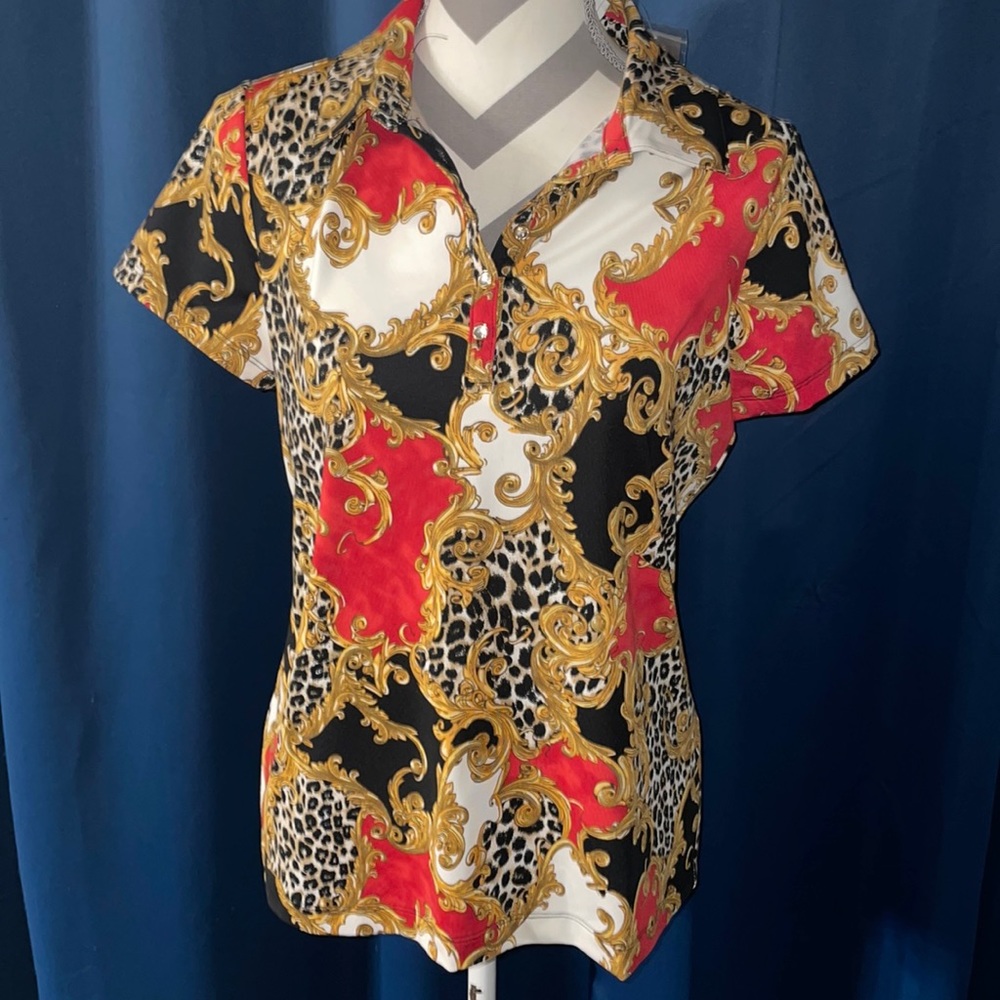 NWT Zenergy Golf by Chico’s Leopard Status Polo Golf SS Chico size 1 (M)